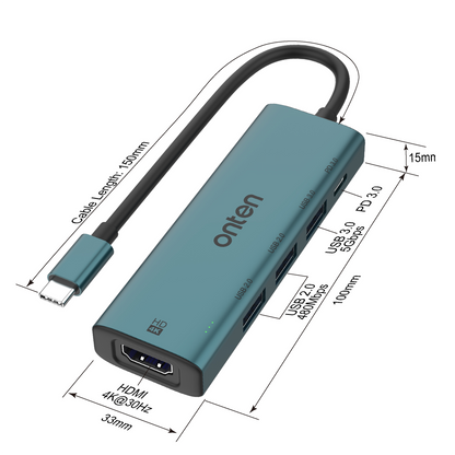 USB-C to HDTV (4k) Adapter with 3-Port Hub  OTN-UC123